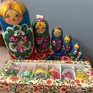 Russian Nesting Dolls Set and Ornaments